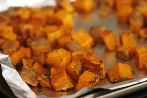 Roasted Sweet Potato Chunks
 Roasted Sweet Potatoes with Garlic and Ginger Sarah s