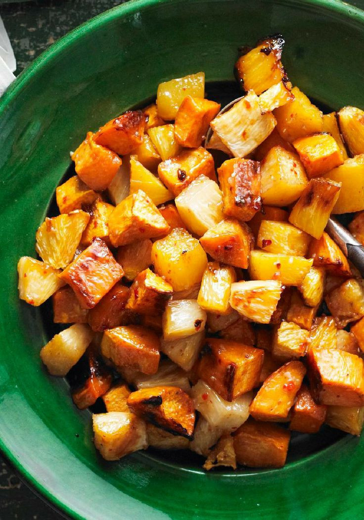 Roasted Sweet Potato Chunks
 Roasted Sweet Potatoes & Pineapple – As if roasted sweet