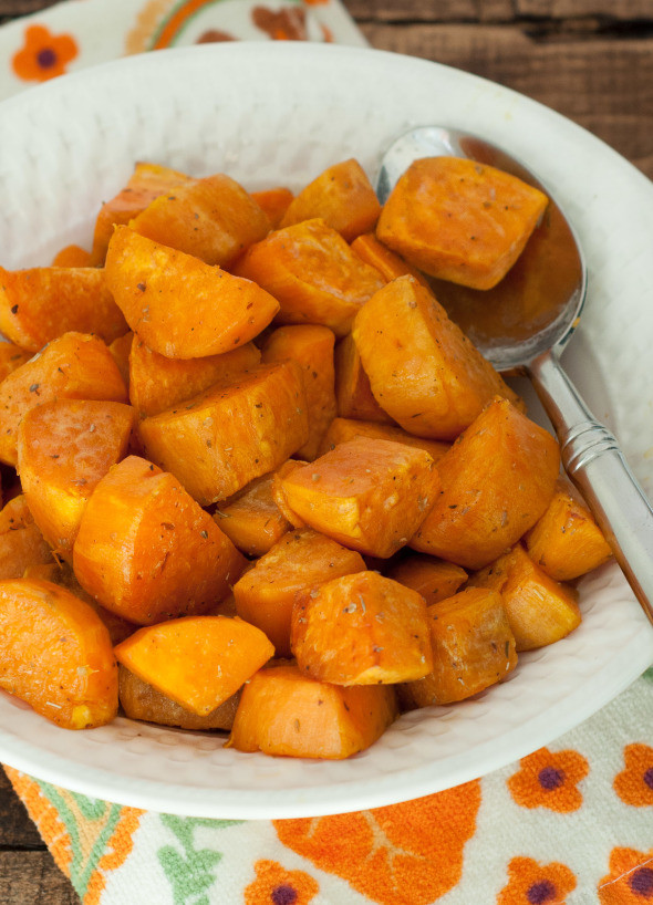 Roasted Sweet Potato Chunks
 Baked Sweet Potato Chunks with Oregano