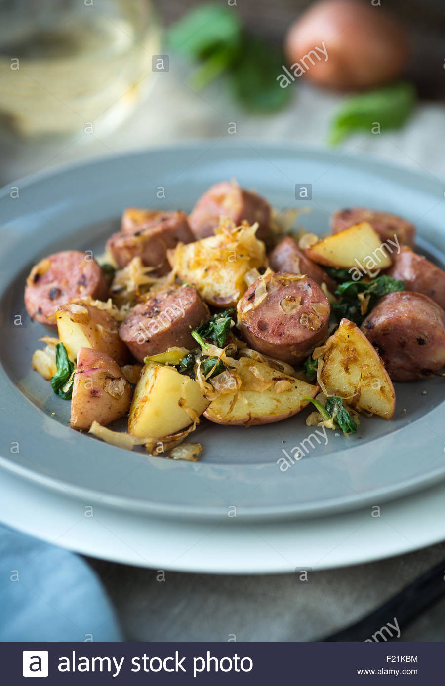 Roasted Yukon Gold Potatoes
 Roasted Yukon gold potatoes with sausages and spinach