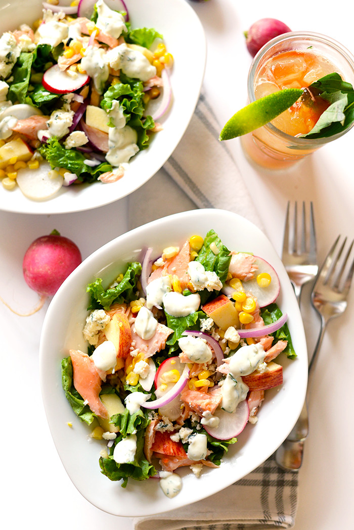 Salad With Salmon
 Easy Salmon Salad with Greek Yogurt Dill Dressing Fit