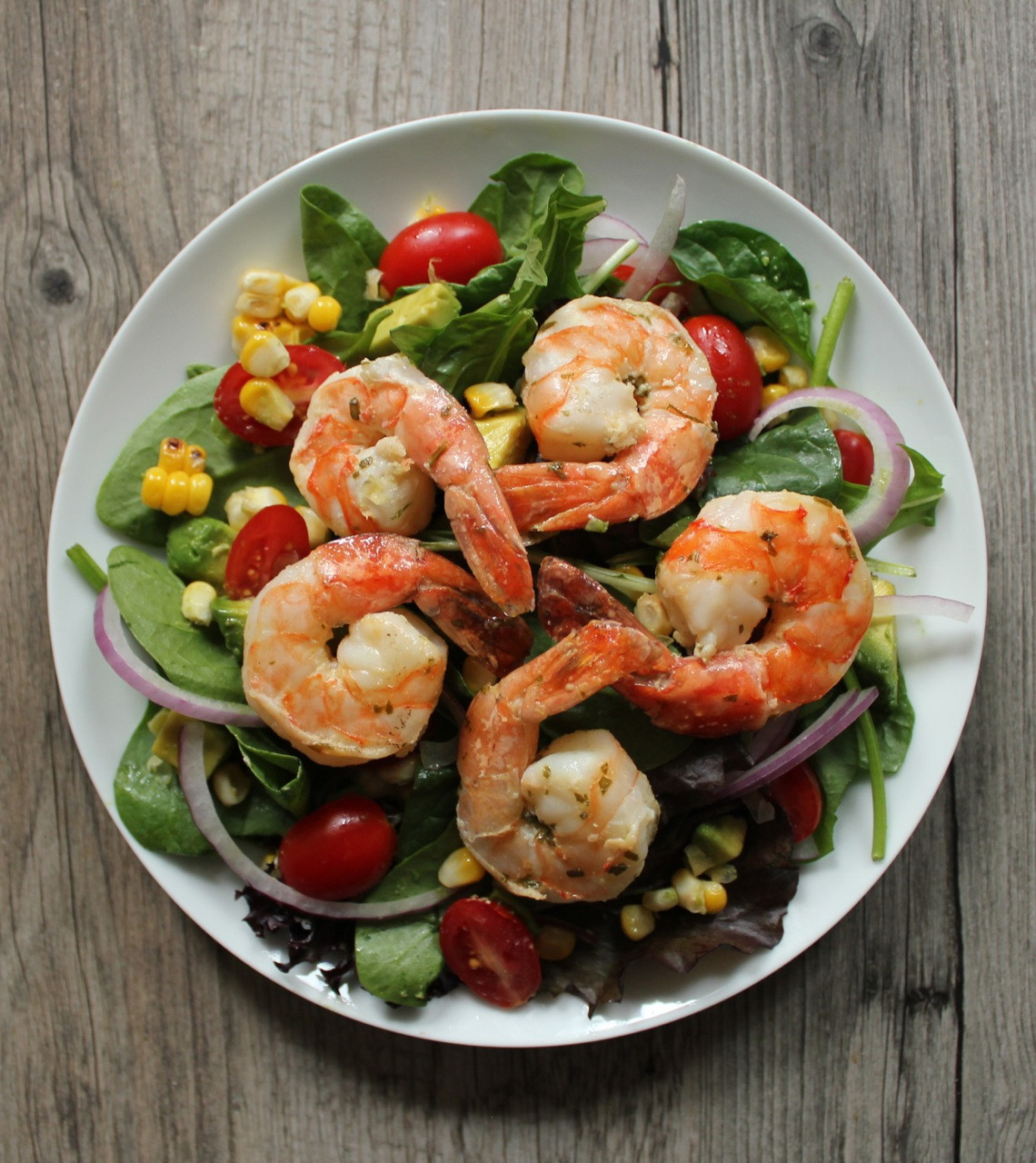 Salad With Shrimp
 Summer Salad with Avocado Corn and Grilled Herb Shrimp