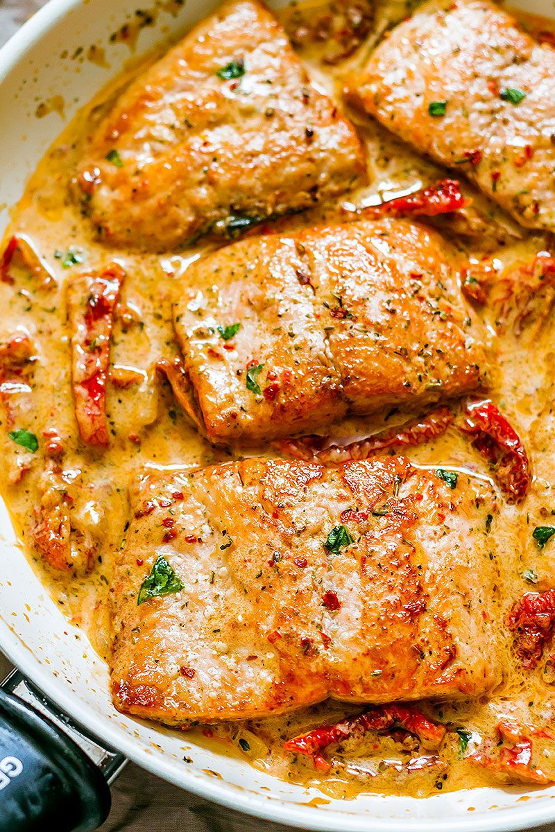 Salmon Dinner Ideas
 Pan Seared Salmon with Sun Dried Tomato Cream Sauce