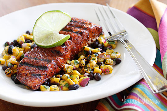 Salmon Dinner Sides
 Smoky Spice Rubbed Grilled Salmon with Black Beans and