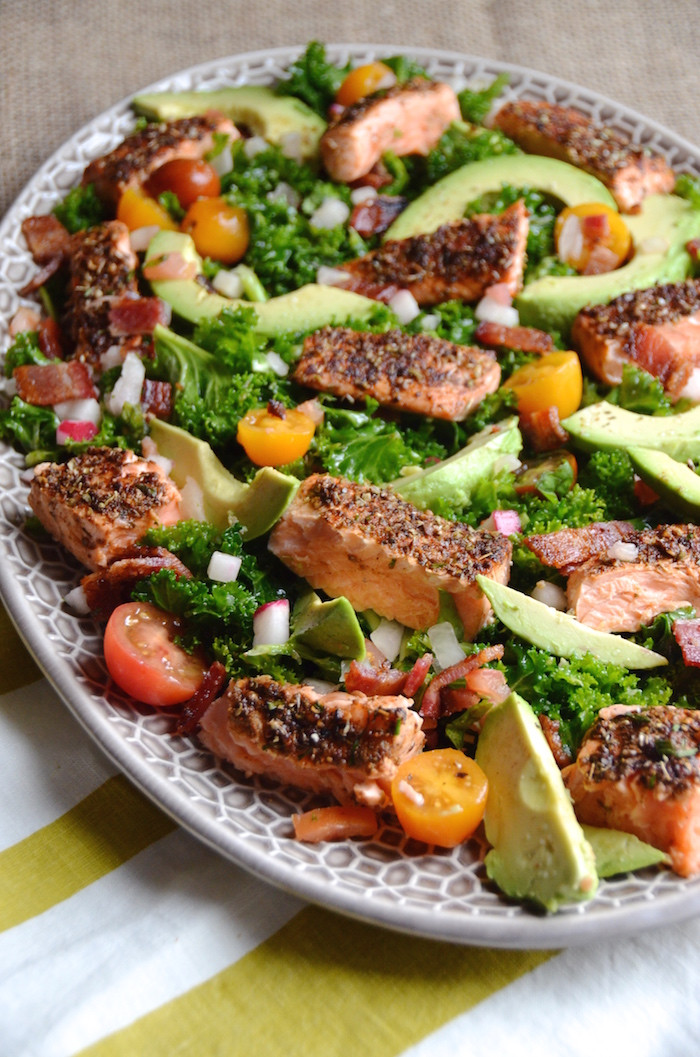 Salmon Salad Recipe
 Spicy Herbed Salmon Salad with Kale Bacon and Avocado