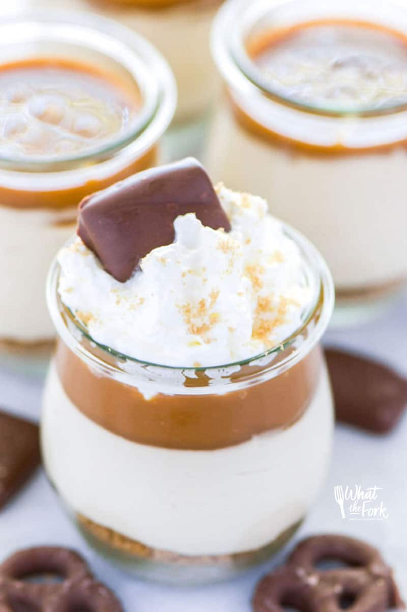 Salted Caramel Desserts
 Individual No Bake Salted Caramel Cheesecakes What the Fork