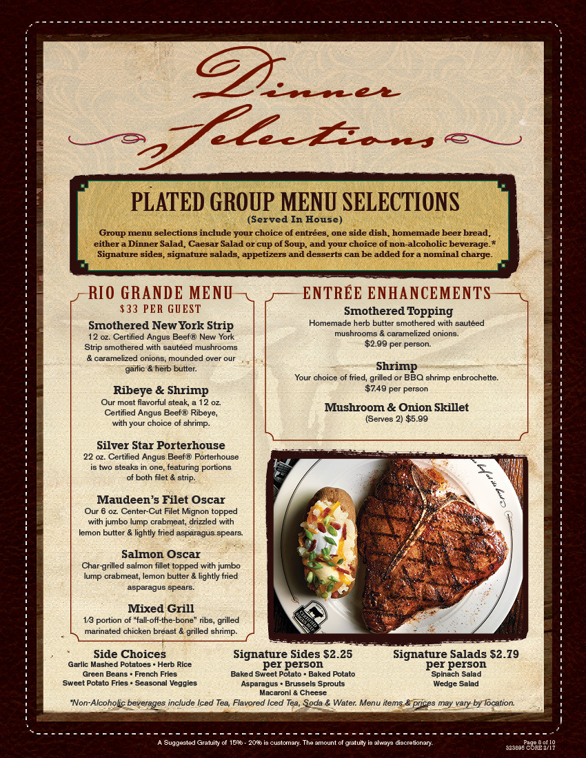 Saltgrass Desserts Menu
 Our Group Menu Options Saltgrass Steak House Texas to