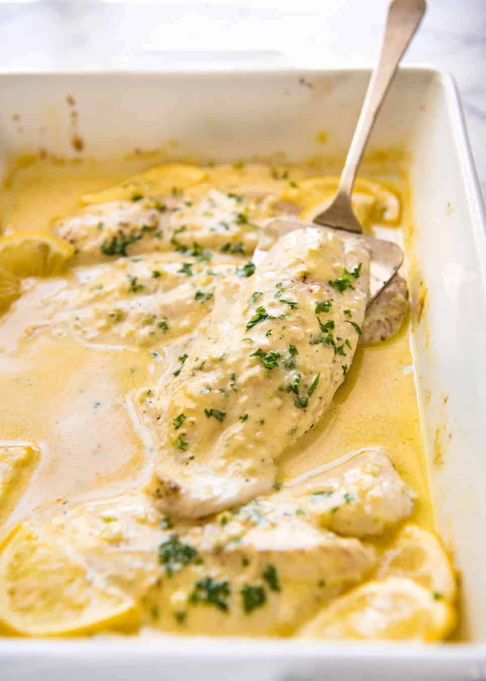 Sauces For Fish
 Baked Fish with Lemon Cream Sauce e Baking Dish