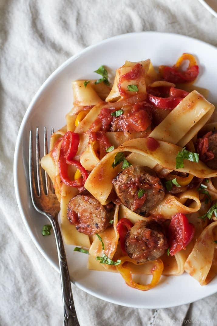 Sausage Recipes Dinner
 Tomato Pappardelle Pasta with Italian Sausage and Peppers