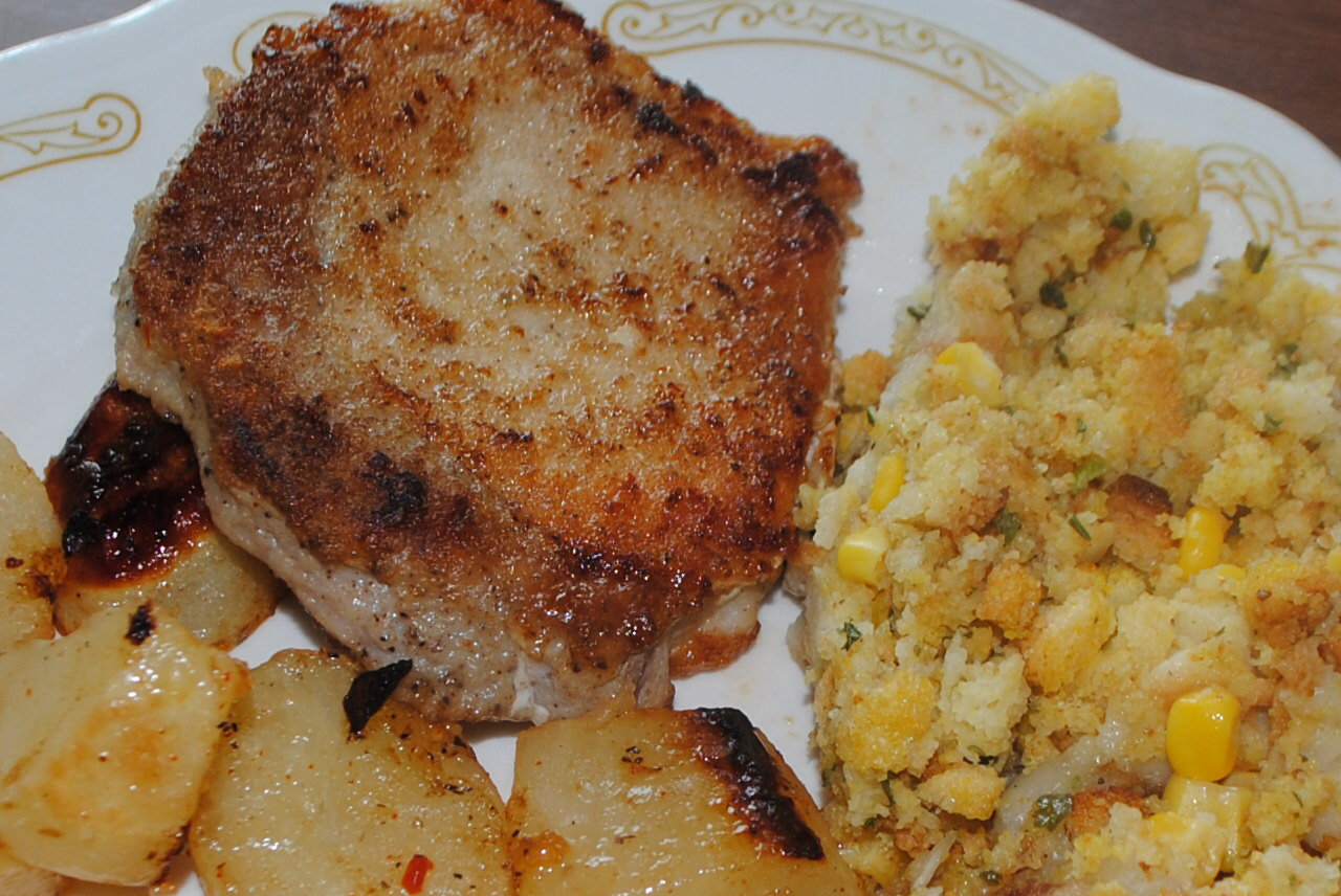 Sauteed Pork Chops
 SAUTEED BONELESS PORK CHOPS WITH A EASY CORN STUFFING