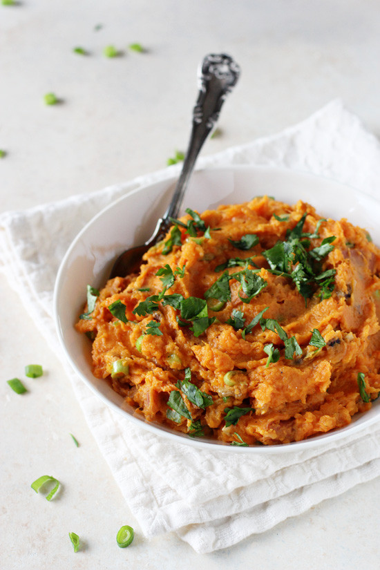 Savory Mashed Sweet Potatoes
 savory sweet potato mash cooking light