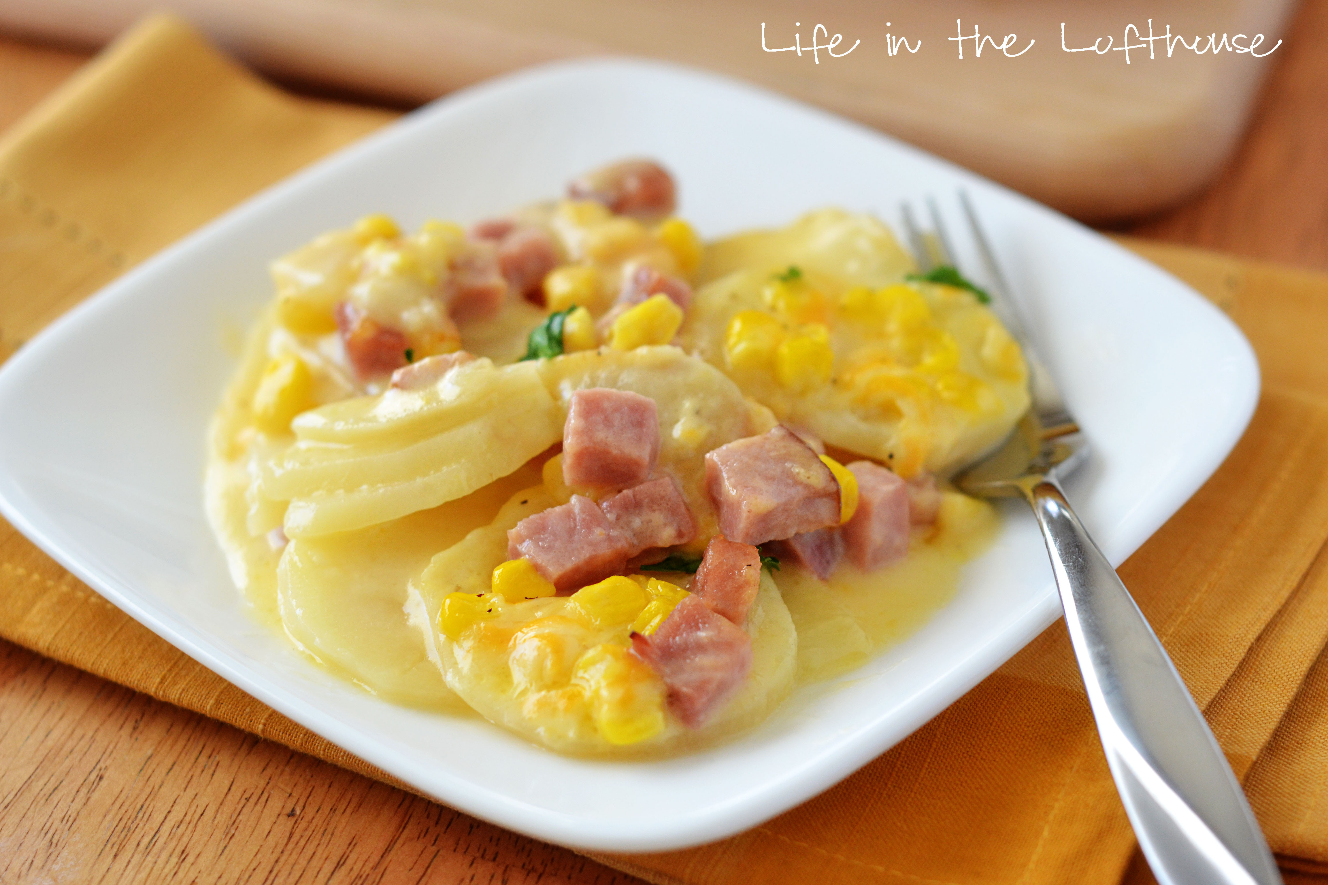 Scalloped Potato Ham
 Scalloped Potatoes Ham and Corn Bake