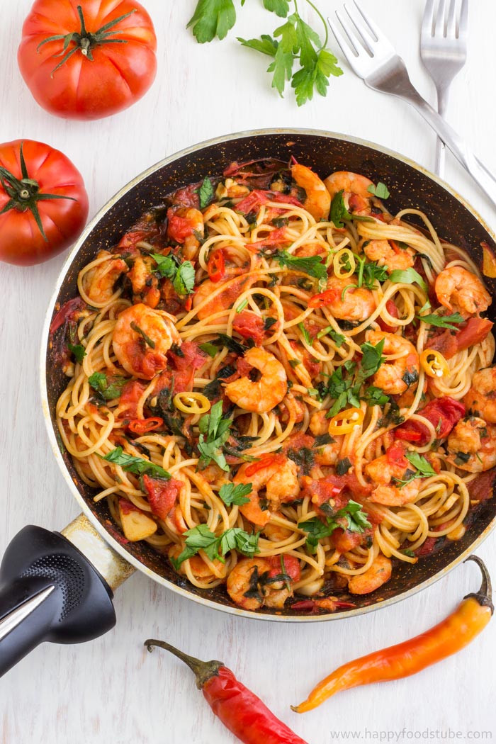 Seafood Pasta Sauces
 Spicy Shrimp Spaghetti Recipe HappyFoods Tube