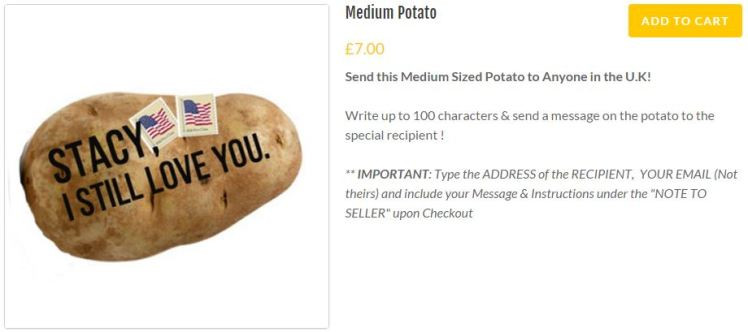 Send A Potato
 Potato Parcel sends personalised potatoes to all your