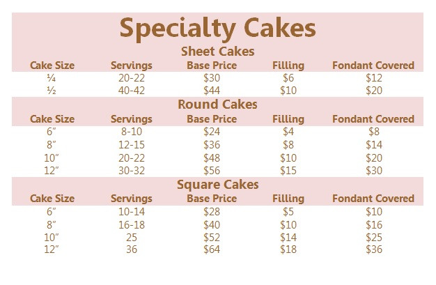 Sheet Cake Sizes
 8 Cake Pricing Sheet For Cakes Fondant Cake Prices