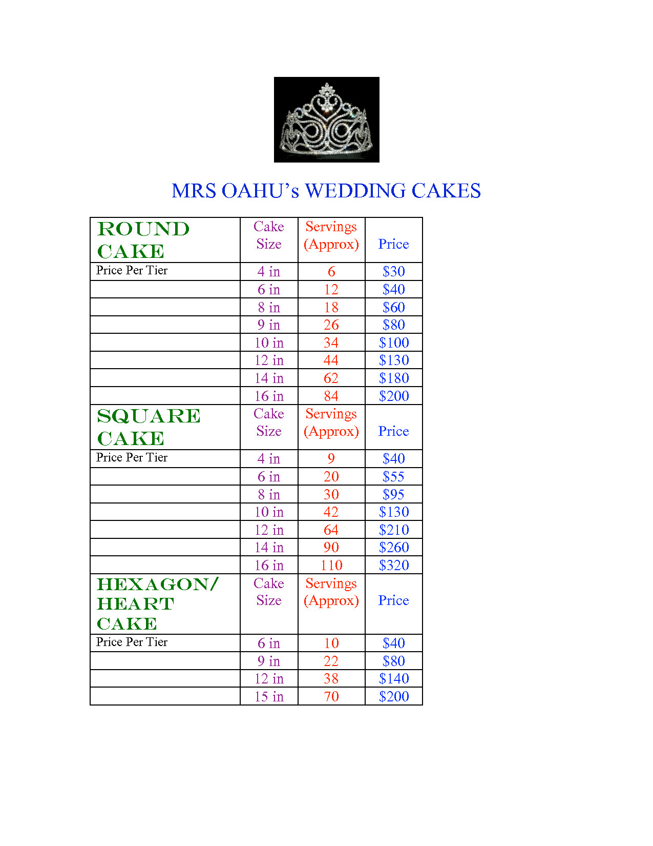 Sheet Cake Sizes
 Wedding Cake Serving Size