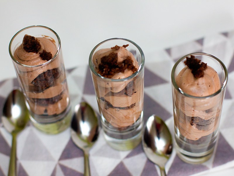 Shot Glass Desserts
 Chocolate Mousse and Brownie Shot Glass Dessert Sarah Hearts