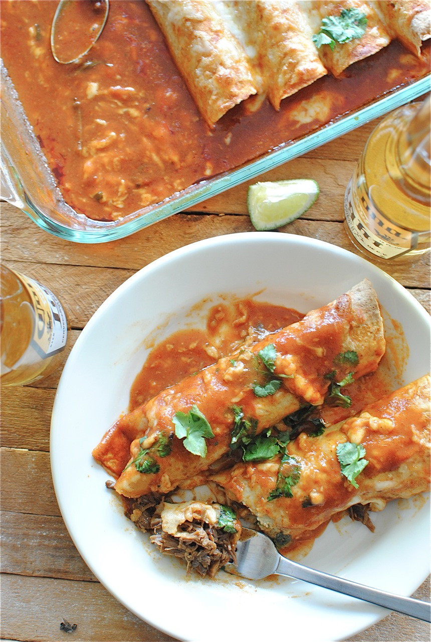 Shredded Beef Enchiladas
 Slow Cooker Shredded Beef Enchiladas