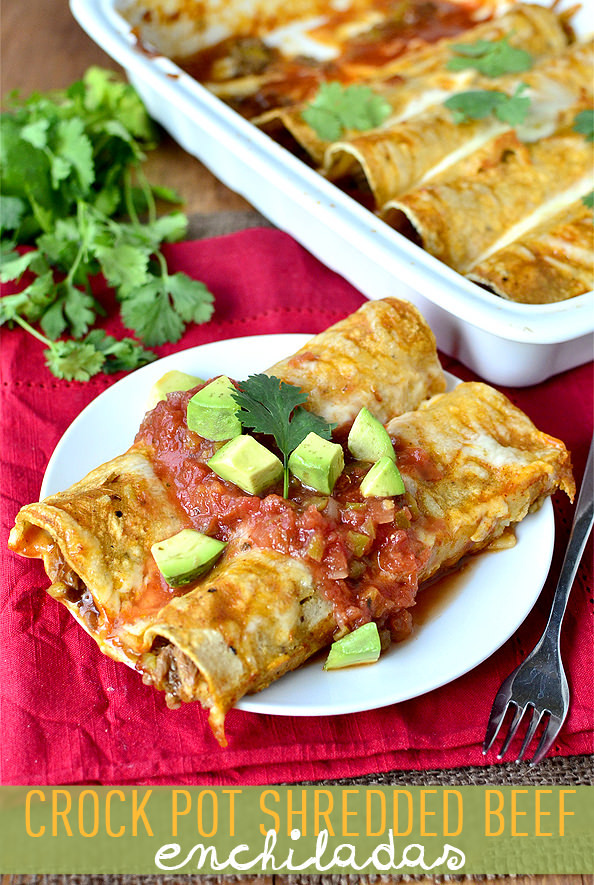 Shredded Beef Enchiladas
 Crock Pot Shredded Beef Enchiladas Iowa Girl Eats