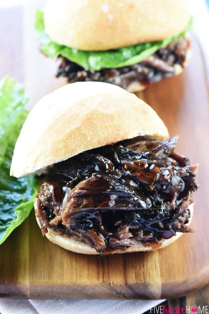 Shredded Beef Sandwiches
 Slow Cooker Honey Balsamic Shredded Beef Sandwiches