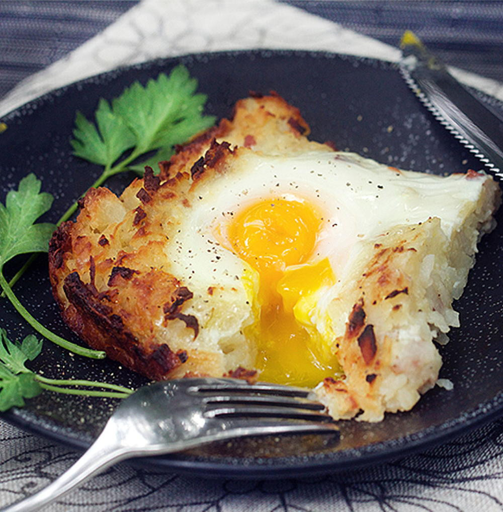 Shredded Potato Casserole
 Swiss Rosti Shredded Potato Casserole with Ham and Eggs