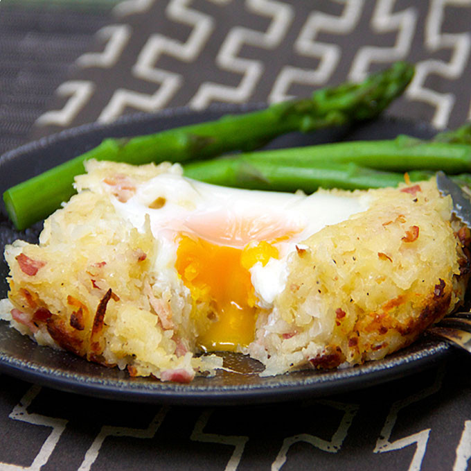 Shredded Potato Casserole
 Rosti Shredded Potato Casserole with Ham and Eggs