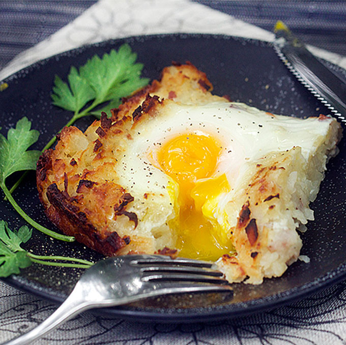 Shredded Potato Recipes
 Rosti Shredded Potato Casserole with Ham and Eggs