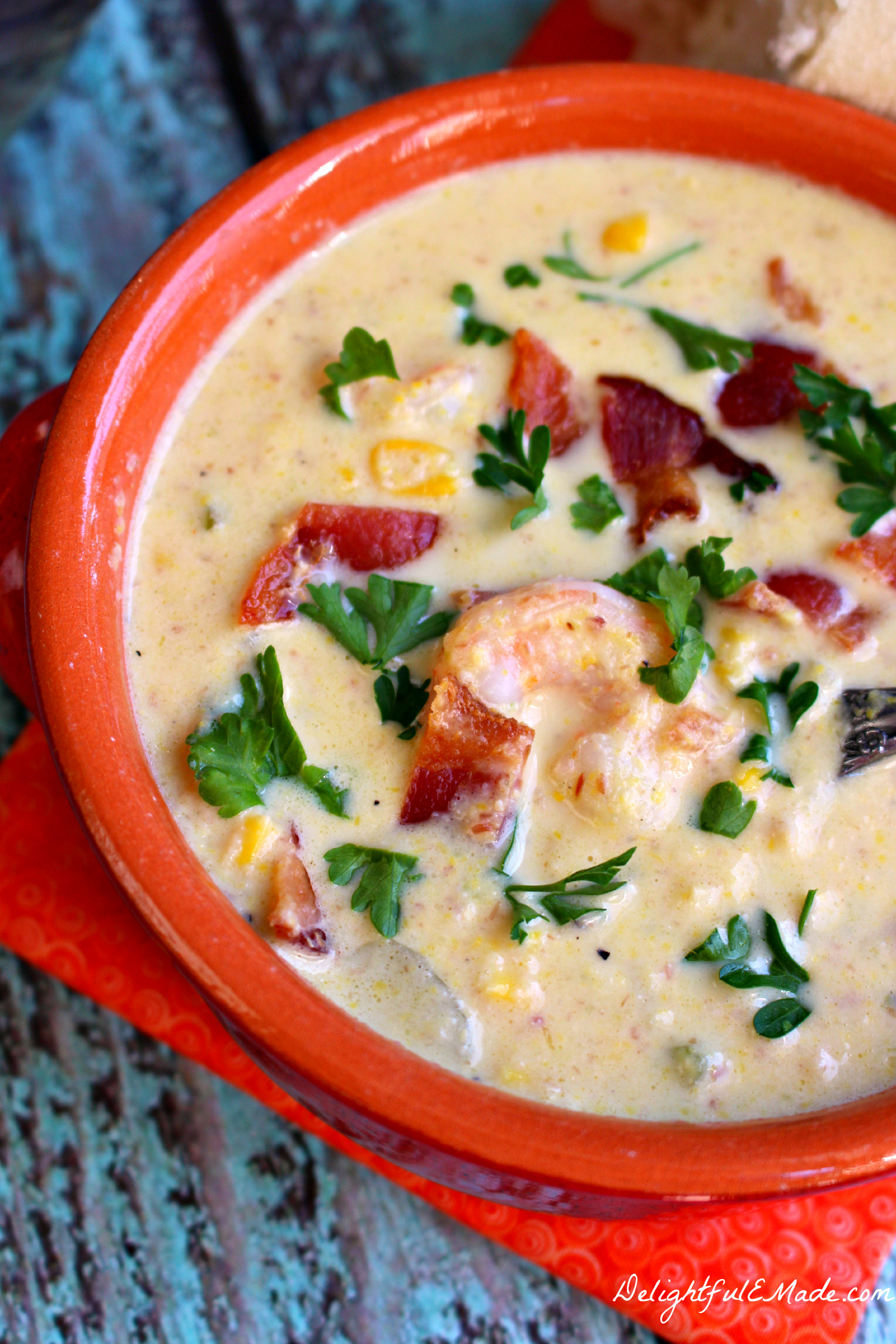 Shrimp And Corn Soup
 Shrimp Bacon and Corn Chowder Delightful E Made