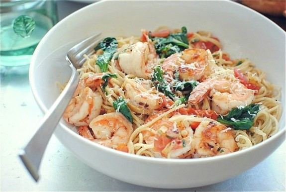 Shrimp And Spinach Pasta
 Shrimp Pasta with Tomatoes Lemon and Spinach