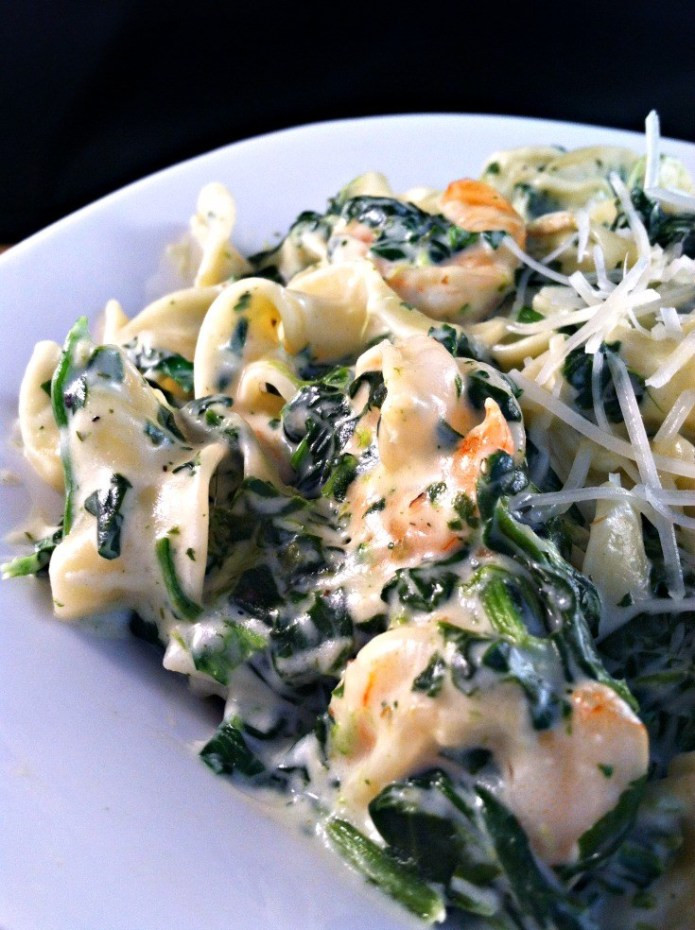 Shrimp And Spinach Pasta
 Shrimp and Spinach Pasta in a Garlic Cream Sauce