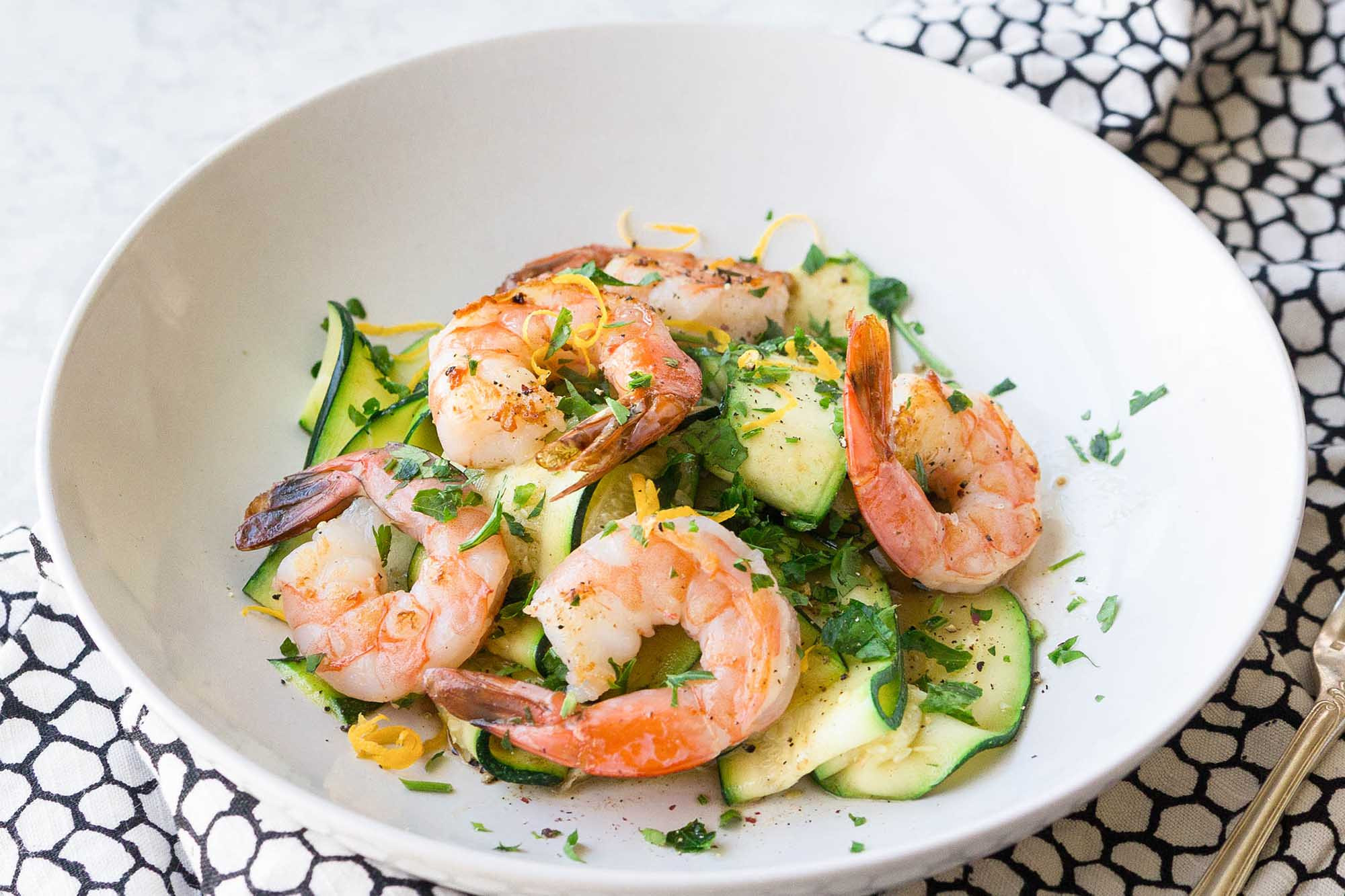 Shrimp And Zucchini
 Shrimp with Zucchini Noodles and Lemon Garlic Butter