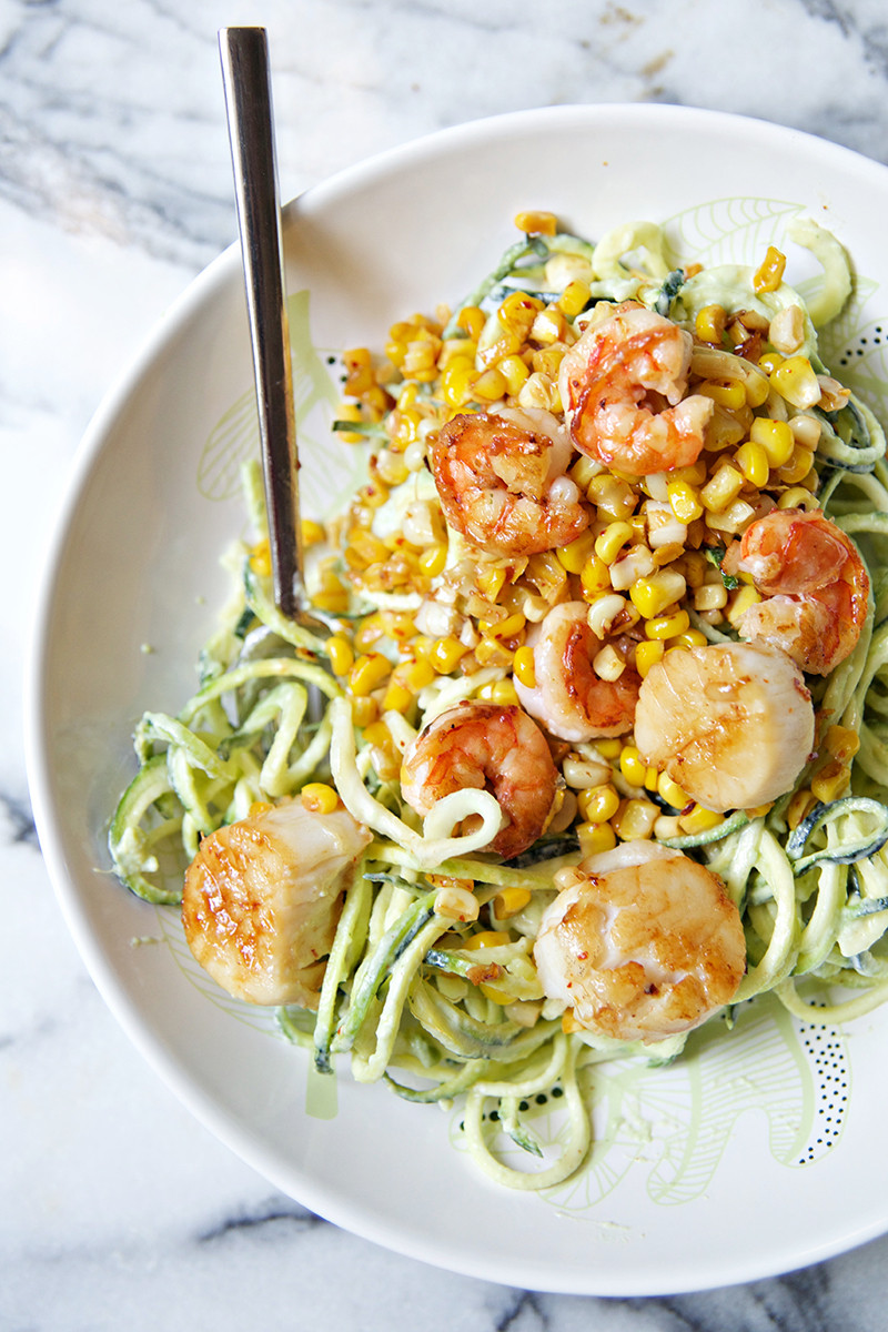 Shrimp And Zucchini
 Chili Lime Shrimp & Scallops with Corn Zucchini Noodles