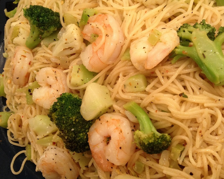 Shrimp Broccoli Pasta
 Shrimp Broccoli & Cauliflower with Angel Hair Pasta and