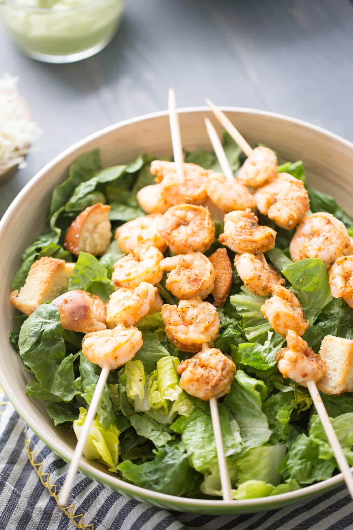 Shrimp Caesar Salad
 Shrimp Caesar Salad with Avocado Dressing LemonsforLulu