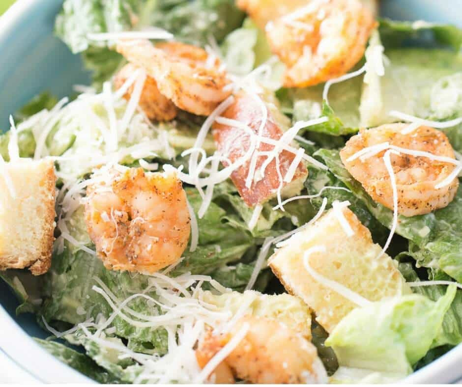 Shrimp Caesar Salad
 Shrimp Caesar Salad with Avocado Dressing LemonsforLulu