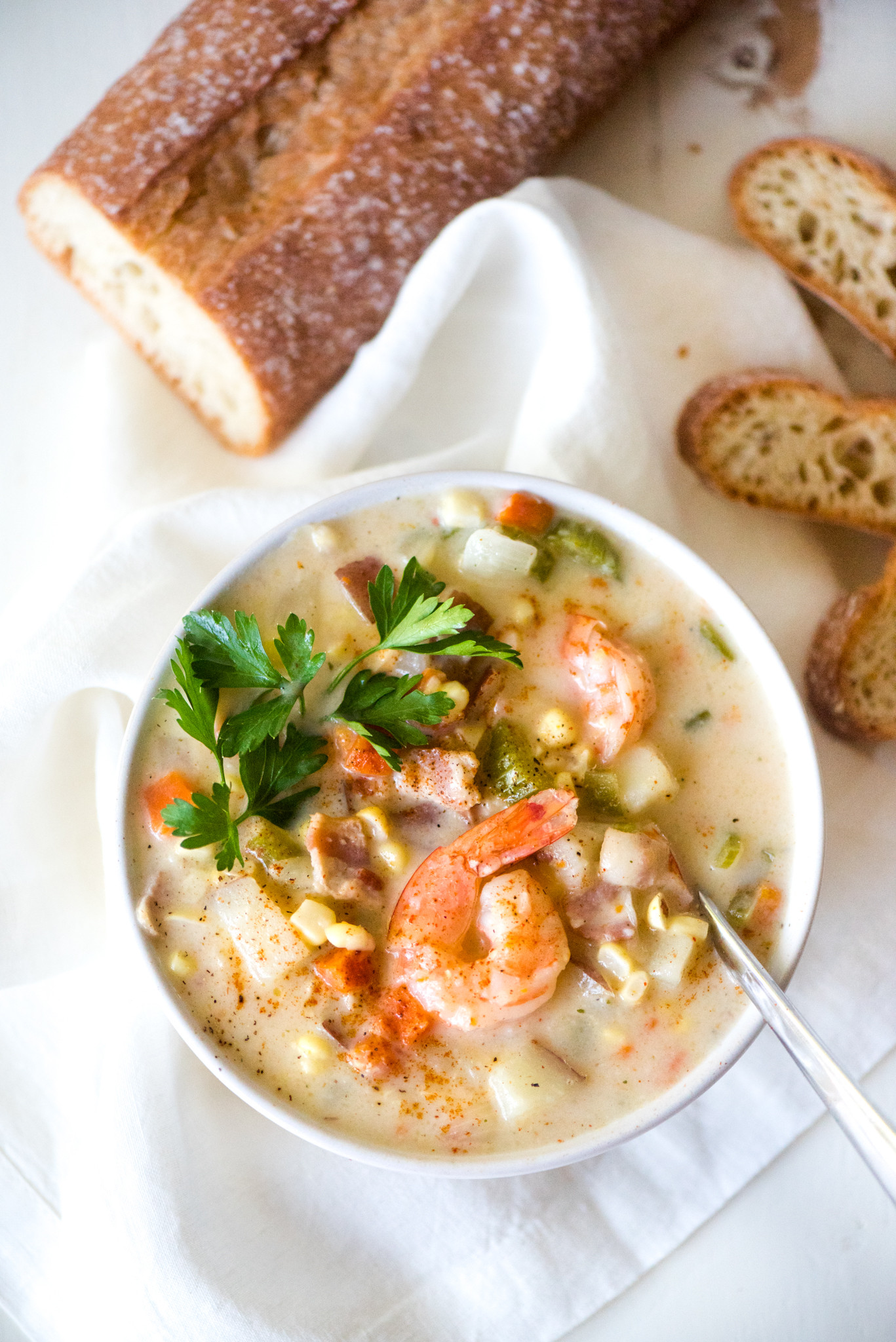 Shrimp Corn Chowder
 Summer Shrimp and Corn Chowder Apple of My Eye