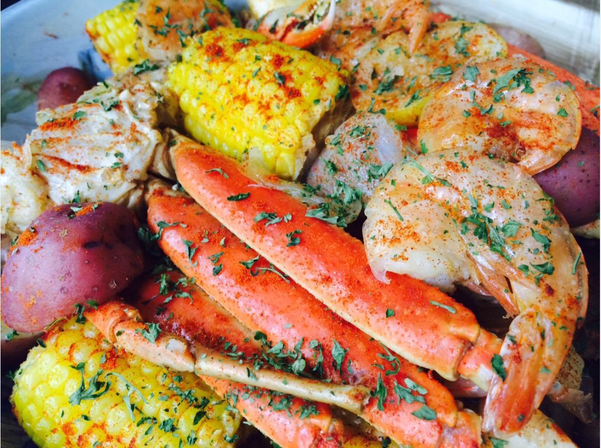 Shrimp Potatoes Corn Sausage Boil
 Seafood Boil Jumbo Shrimp Crab Legs Sweet Sausage