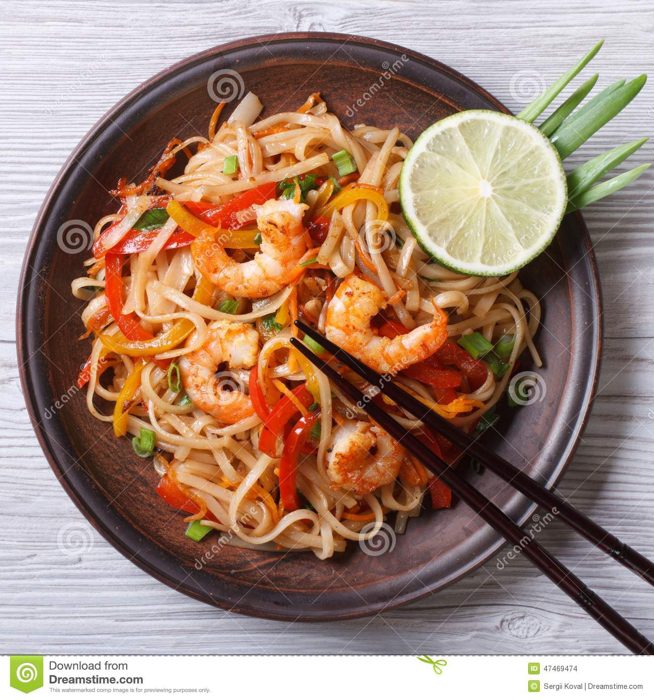 Shrimp Rice Noodles
 Delicious Rice Noodles With Shrimp And Ve ables Top View