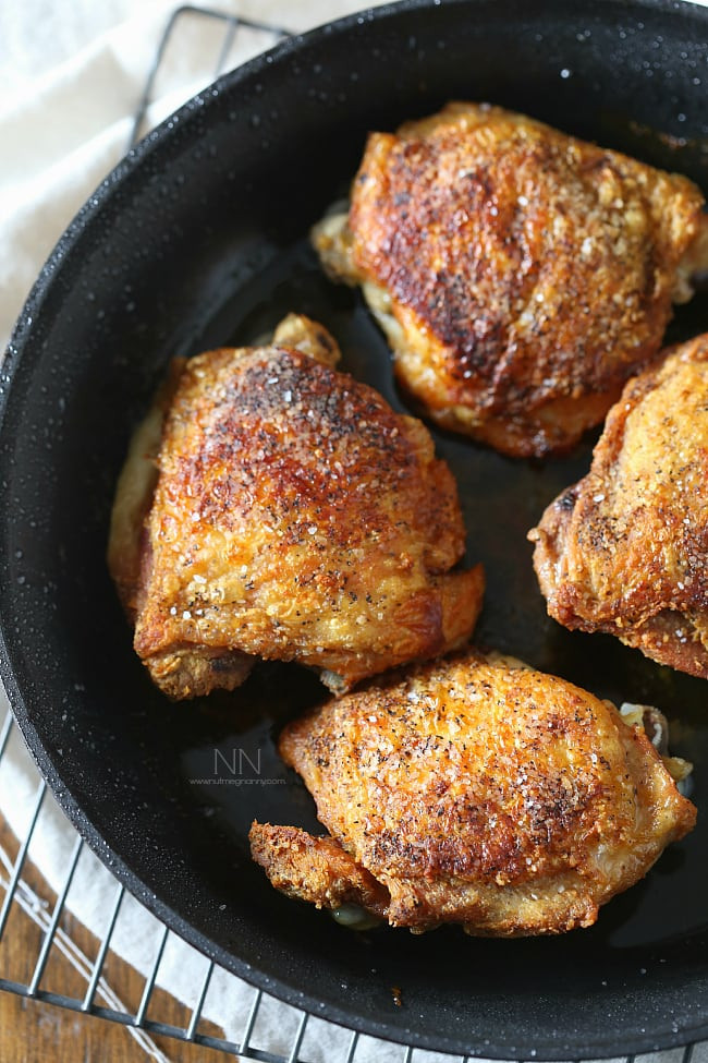 Skillet Chicken Thighs
 Crispy Pan Roasted Chicken Thighs