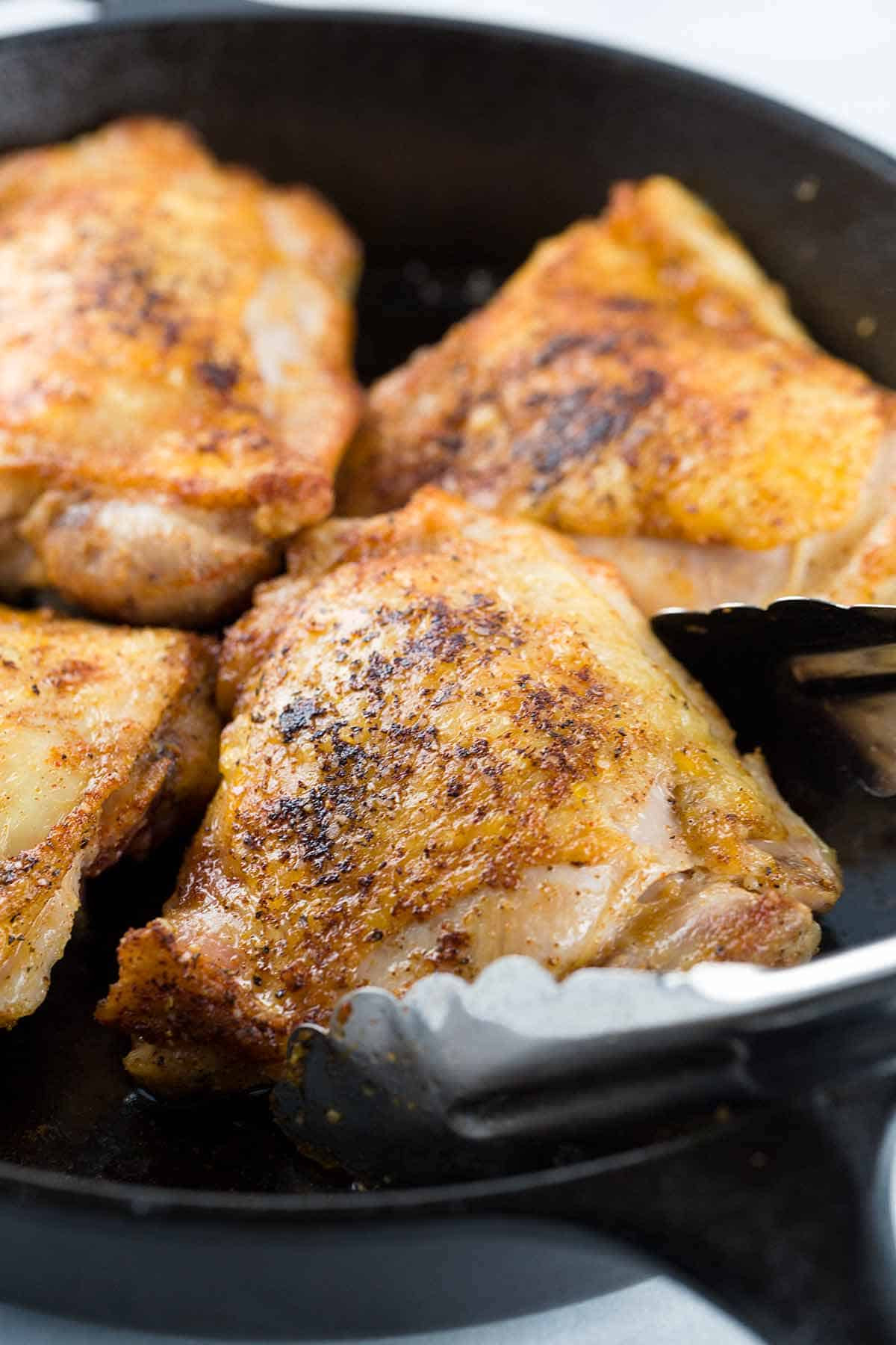 Skillet Chicken Thighs
 e Pan Chicken Recipe with Maple Mustard Sauce