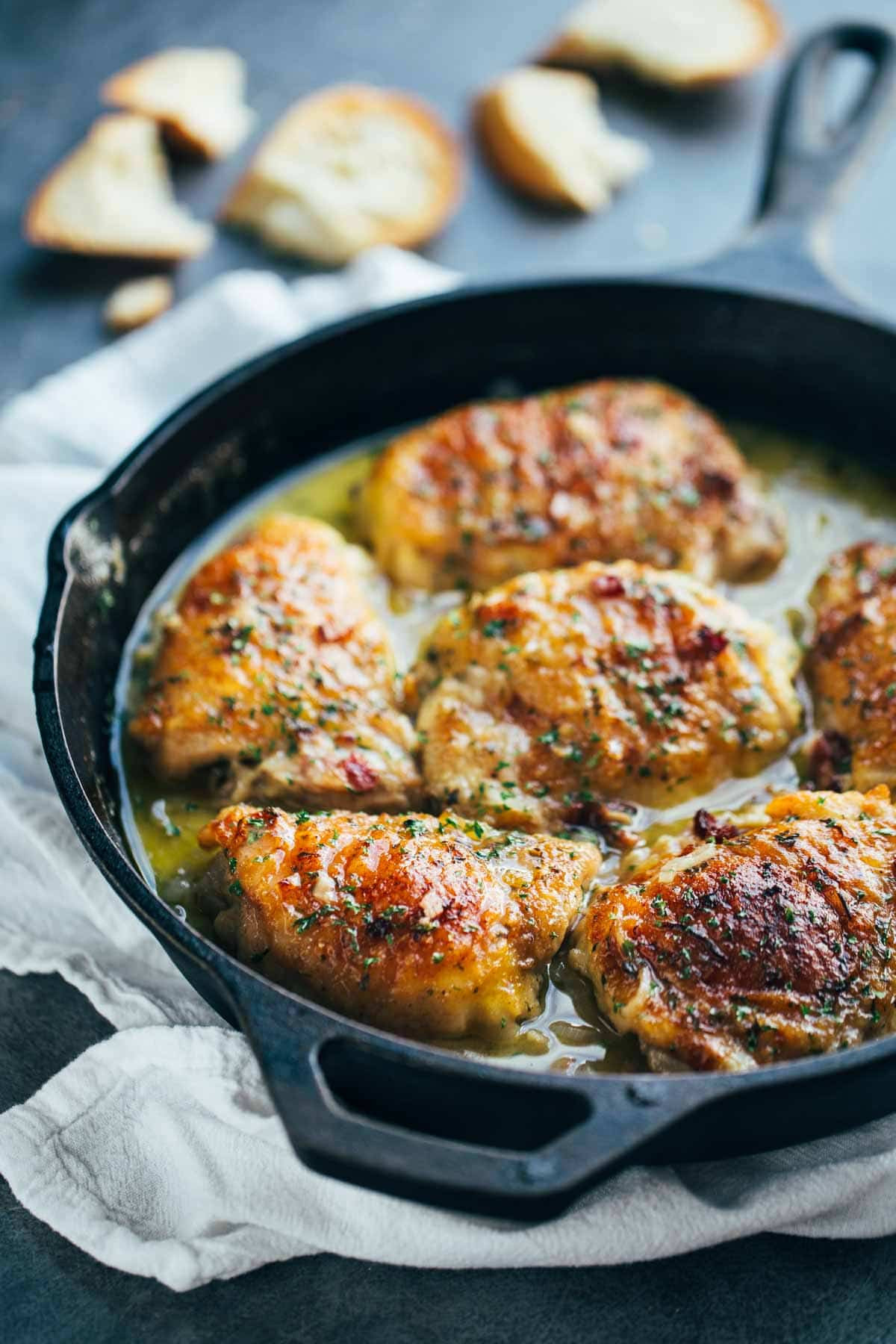 Skillet Dinner Recipes
 Skillet Chicken with Bacon and White Wine Sauce Recipe