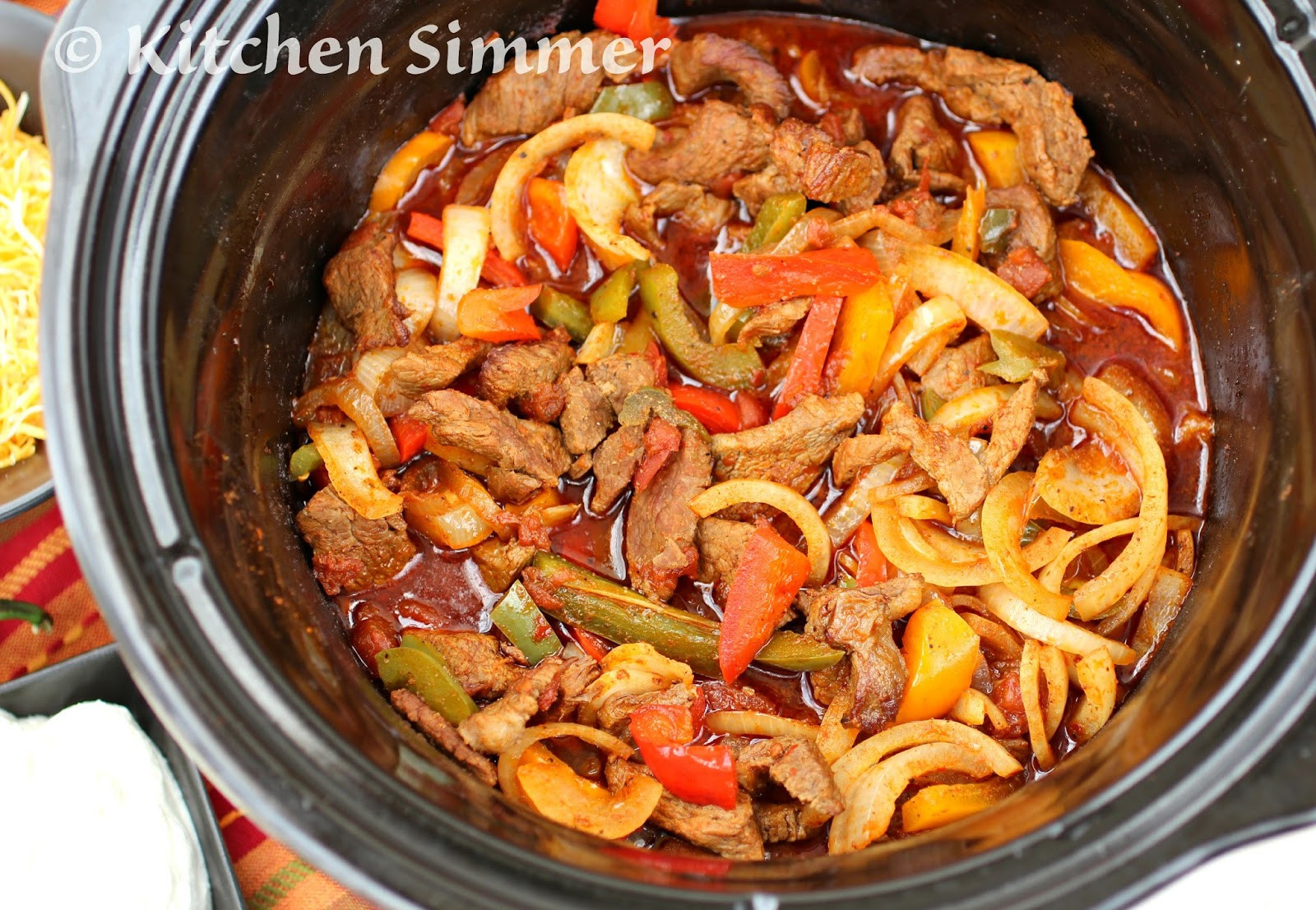 Slow Cooker Beef Fajitas
 Kitchen Simmer Beef Fajitas in the Slow Cooker