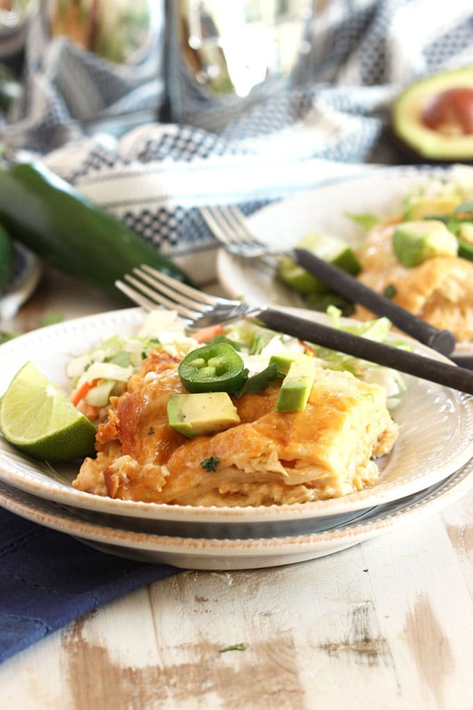 Slow Cooker Chicken Enchilada Casserole
 Slow Cooker White Chicken Enchilada Casserole The