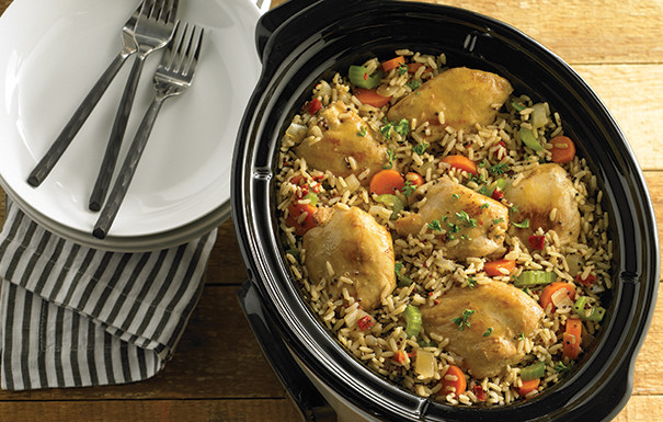 Slow Cooker Chicken Thighs Rice
 Slow Cooker Chicken with Savory Grains Recipe
