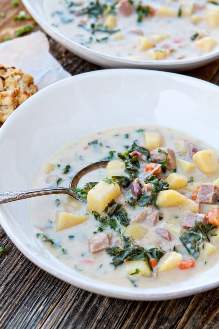 Slow Cooker Ham And Potato Soup
 Slow Cooker Ham Soup with Potatoes and Kale