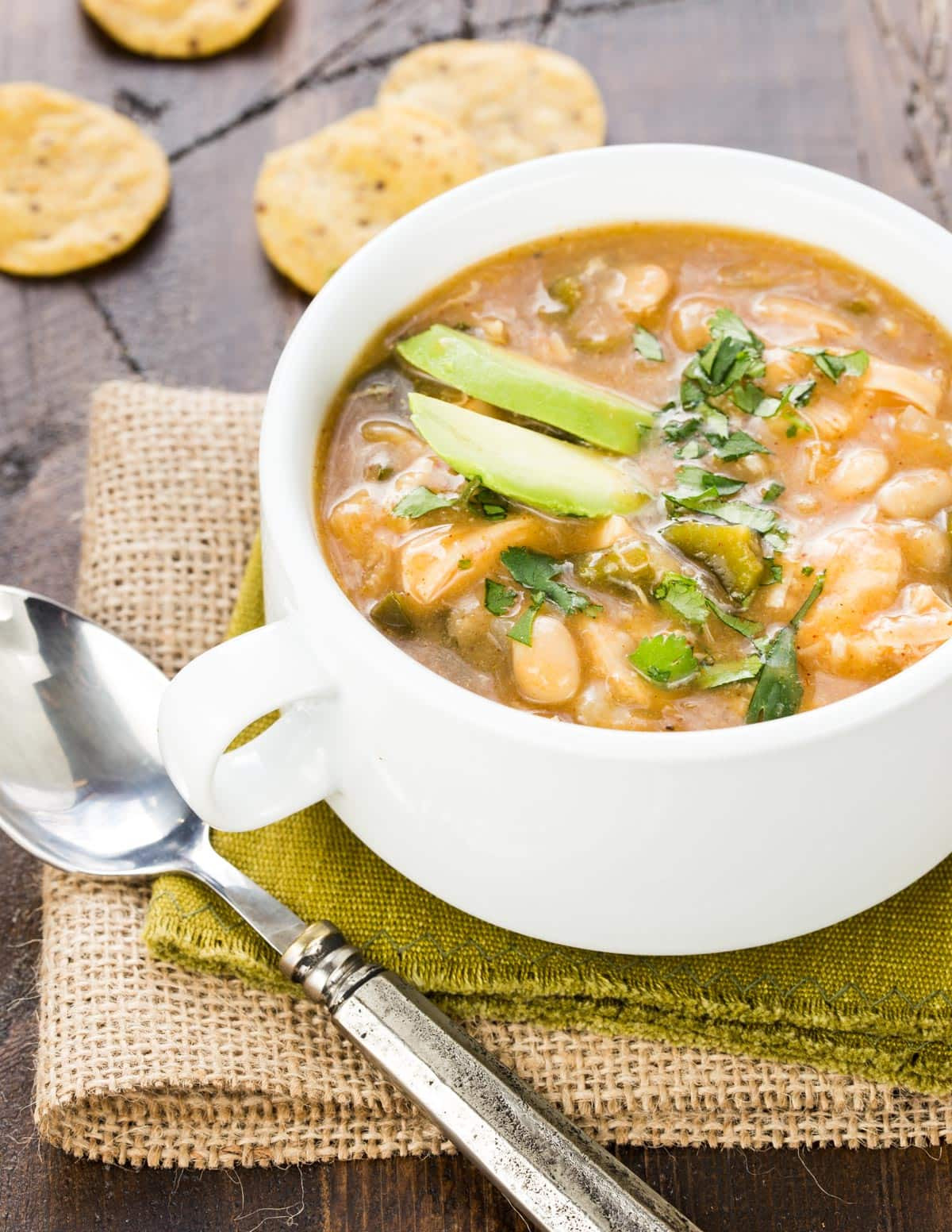 Slow Cooker White Chicken Chili
 Slow Cooker White Chicken Chili Garnish with Lemon