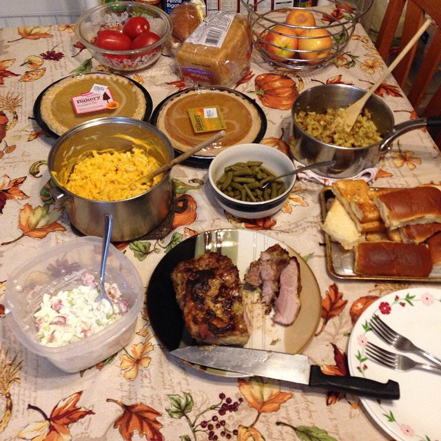 Small Thanksgiving Dinner
 Our small Thanksgiving dinner Nice pork roast We re savi