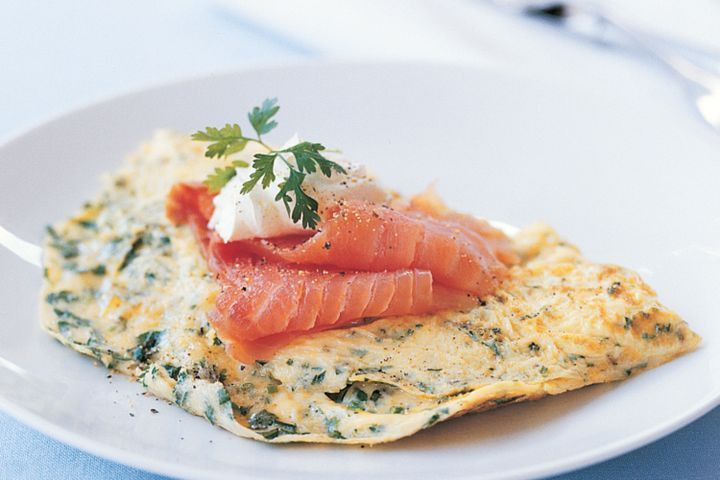 Smoked Salmon Omelette
 Fines herbes and gruyere omelette with smoked salmon