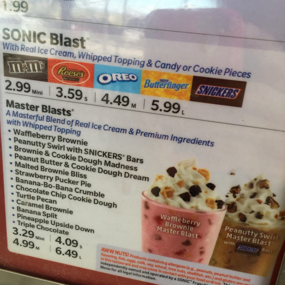 Sonic Dessert Menu
 Sonic Blast menu Yelp