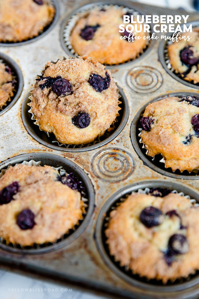 Sour Cream Coffee Cake Muffins
 Blueberry Sour Cream Coffee Cake Muffins with Streusel Topping